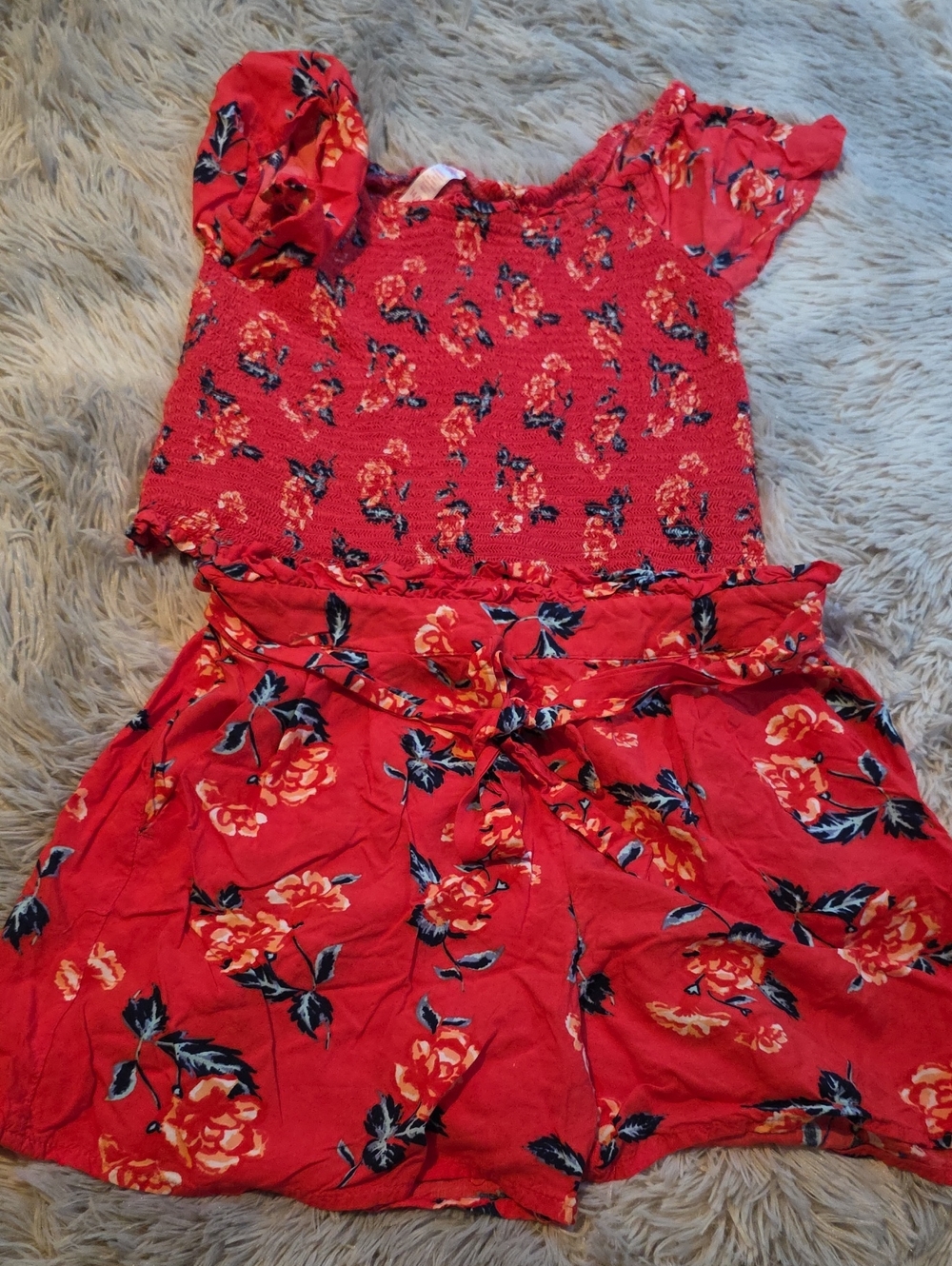 Justice Red Floral Smocked Top & Shorts Set